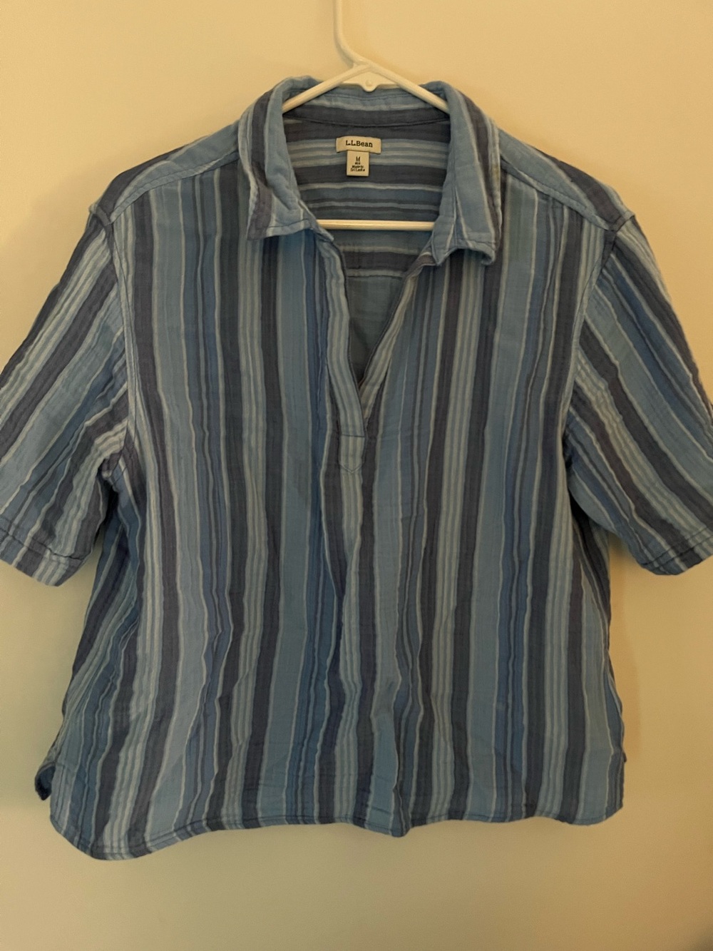 L.L. Bean Women’s Blue Striped Short-Sleeve Shirt Size Medium